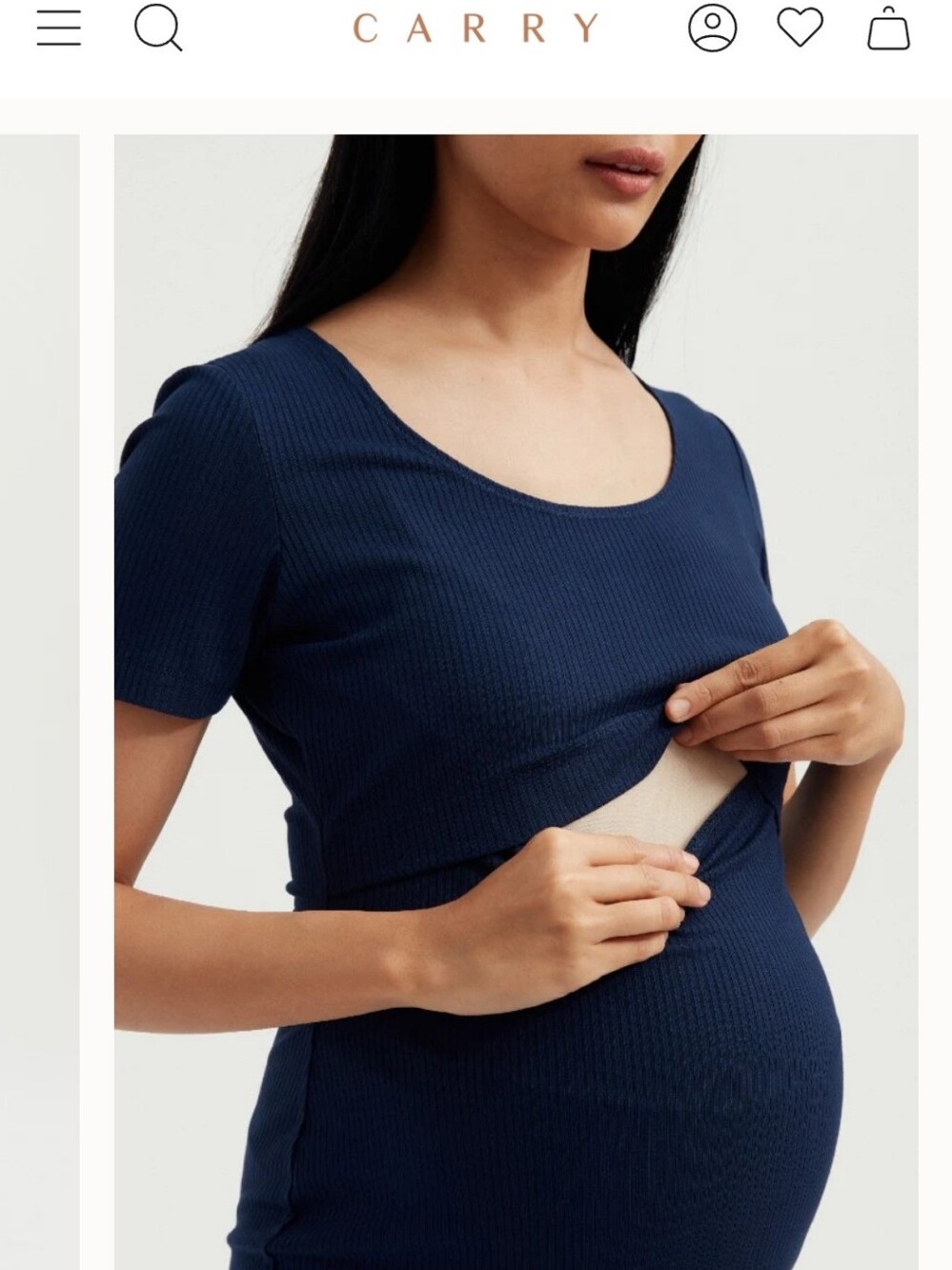 CARRY MATERNITY BAMBOO Navy Nursing Ribbed Scoop Neck Maternity Top Medium
